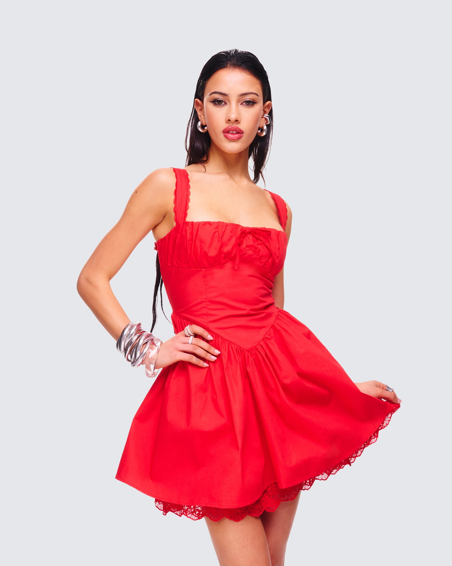 Women's red cotton mini dress alternate angle – FINESSE