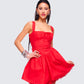 Women's red cotton mini dress alternate angle – FINESSE