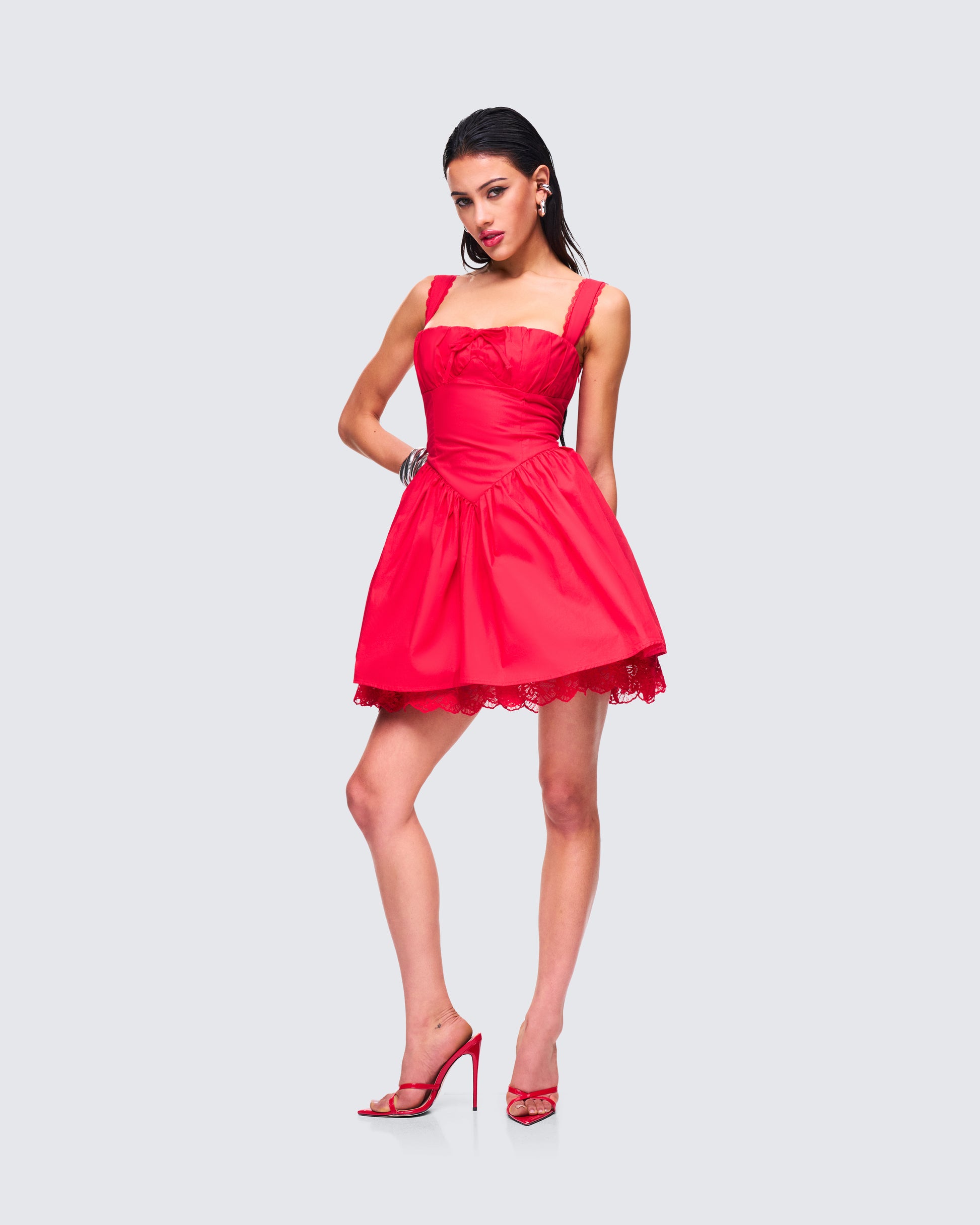 Women's red cotton mini dress alternate angle – FINESSE