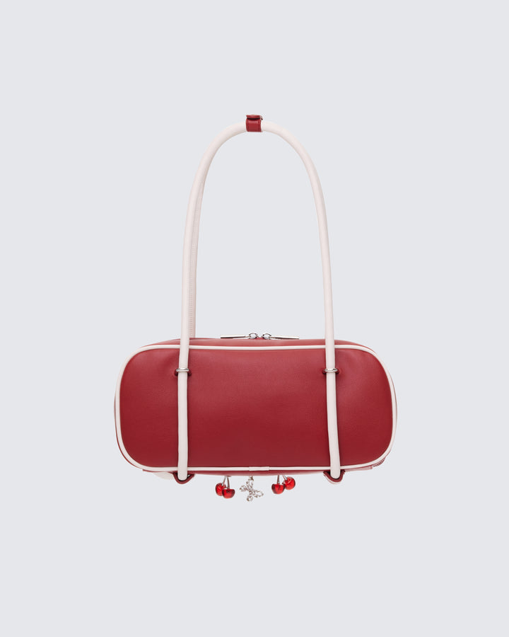 Chelsea Red Rectangle Bowling Bag With Charm