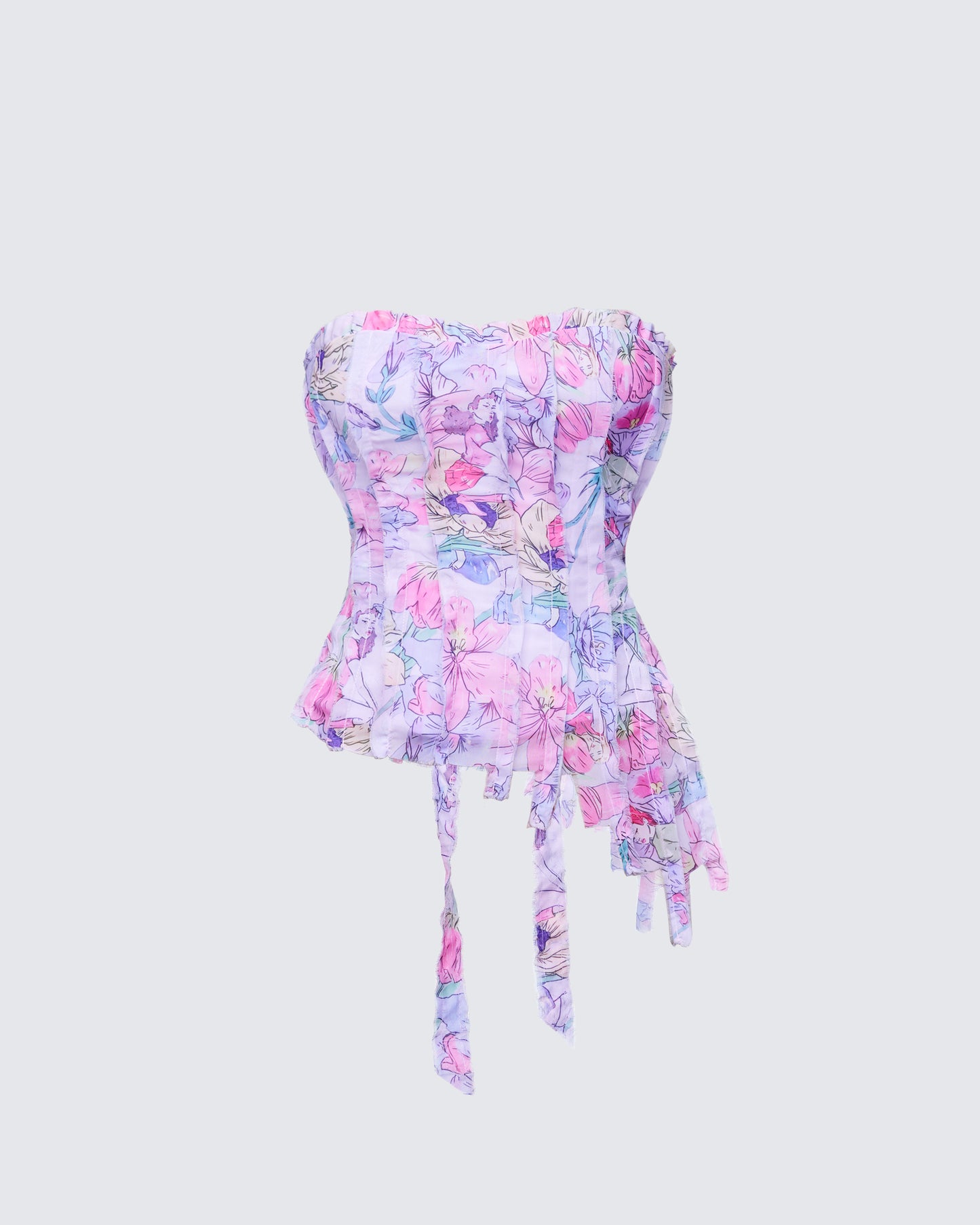 Claudette Lilac Printed Chiffon Corset Top product front
