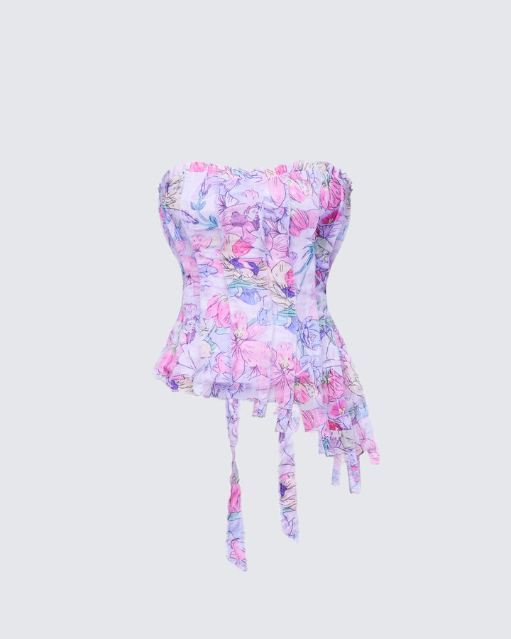 Claudette Lilac Printed Chiffon Corset Top product front