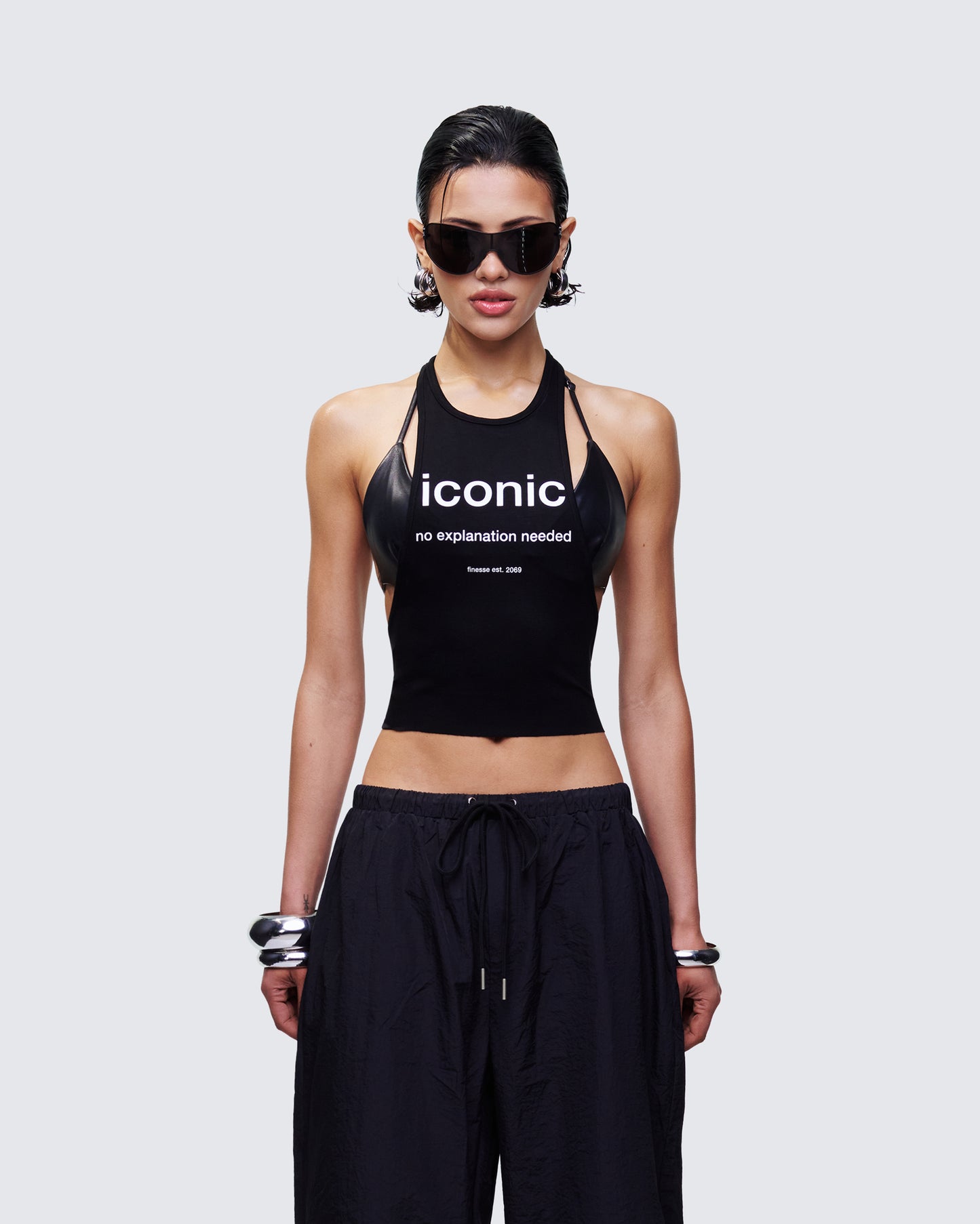 Women's black tank top front view – FINESSE