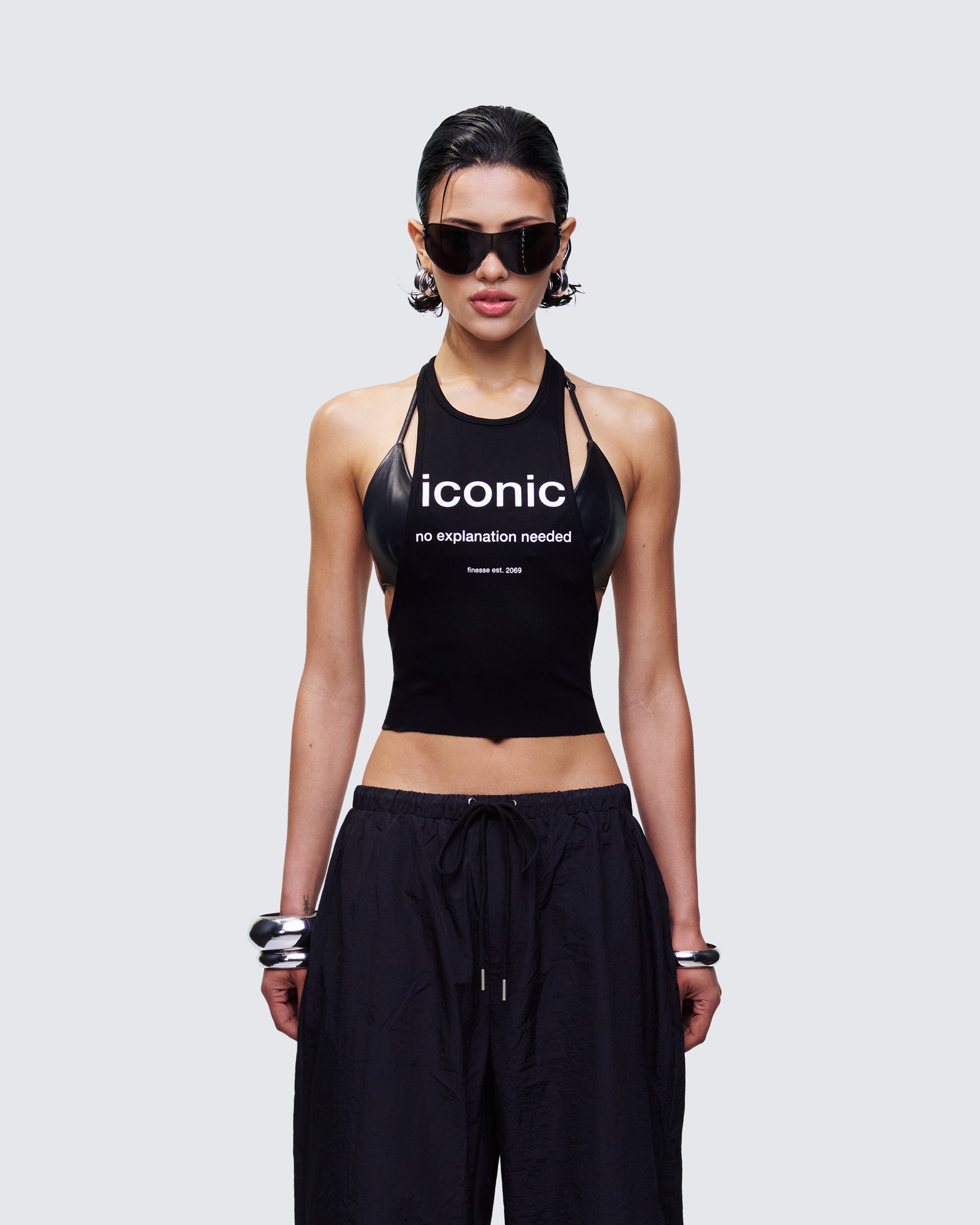Women's black tank top front view – FINESSE