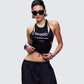 Women's black tank top styled on model – FINESSE