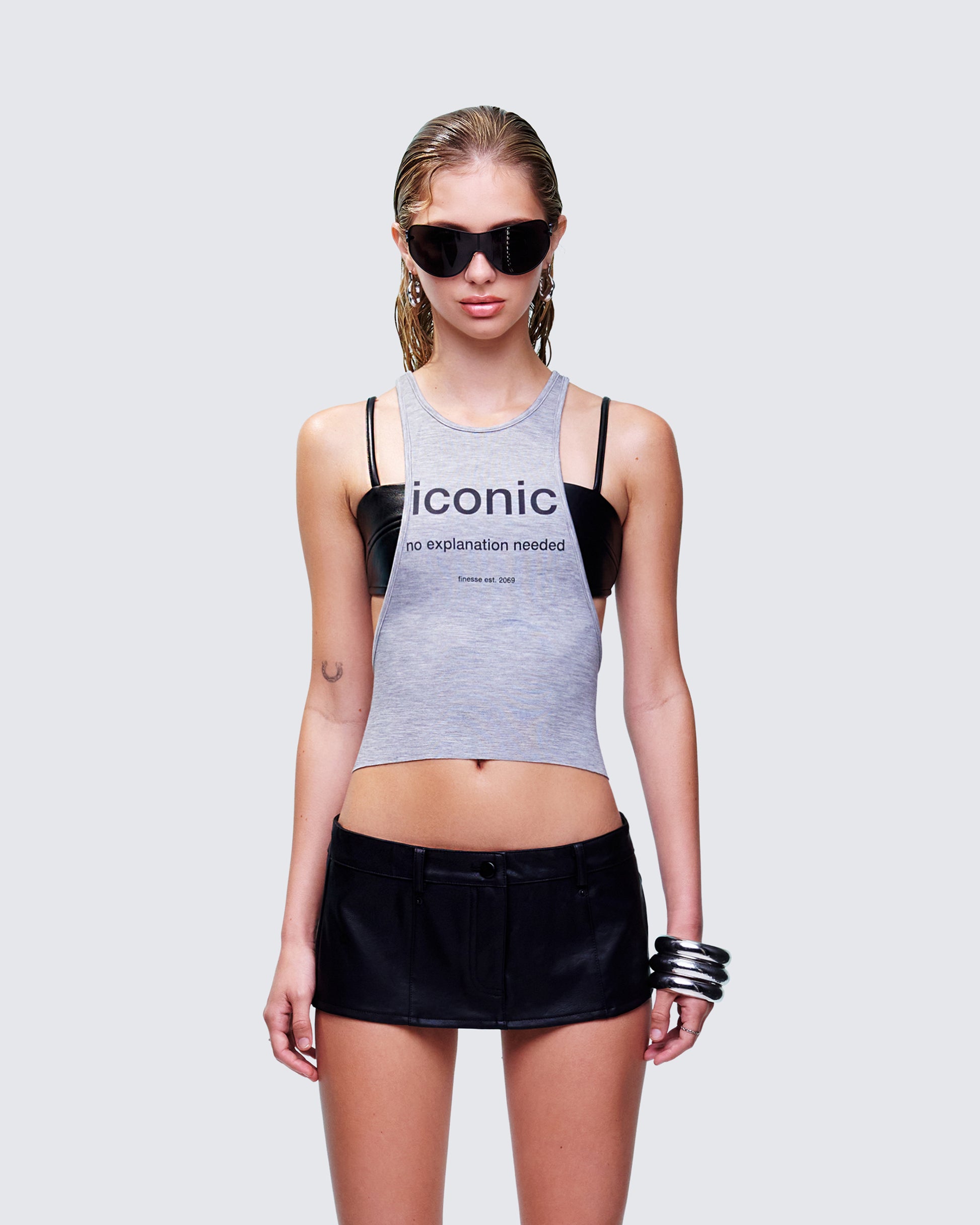 Women's grey tank top front view – FINESSE