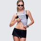 Women's grey tank top styled on model – FINESSE