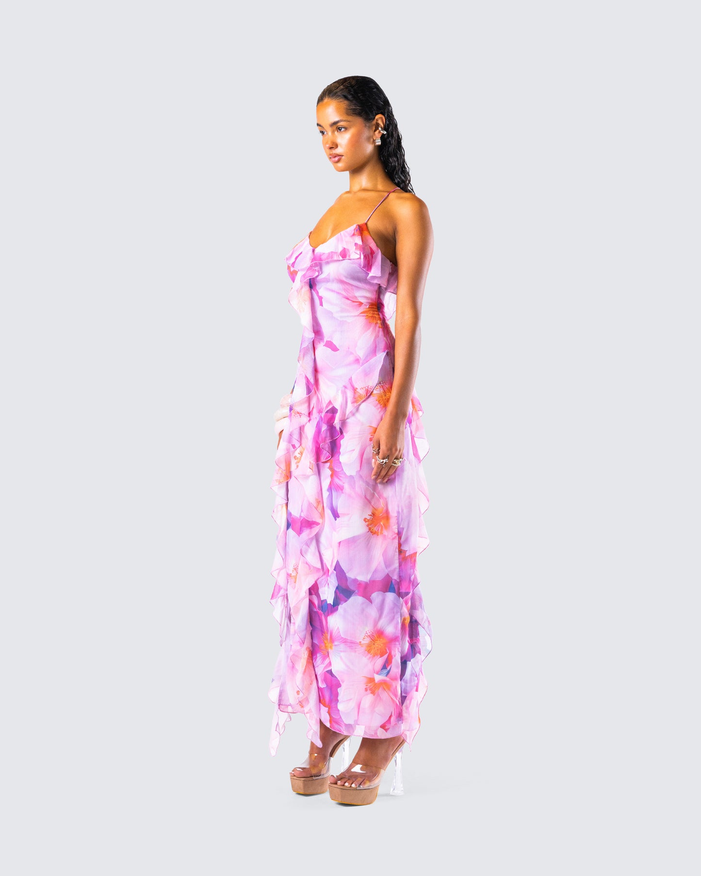 Women's pink maxi dress alternate angle – FINESSE
