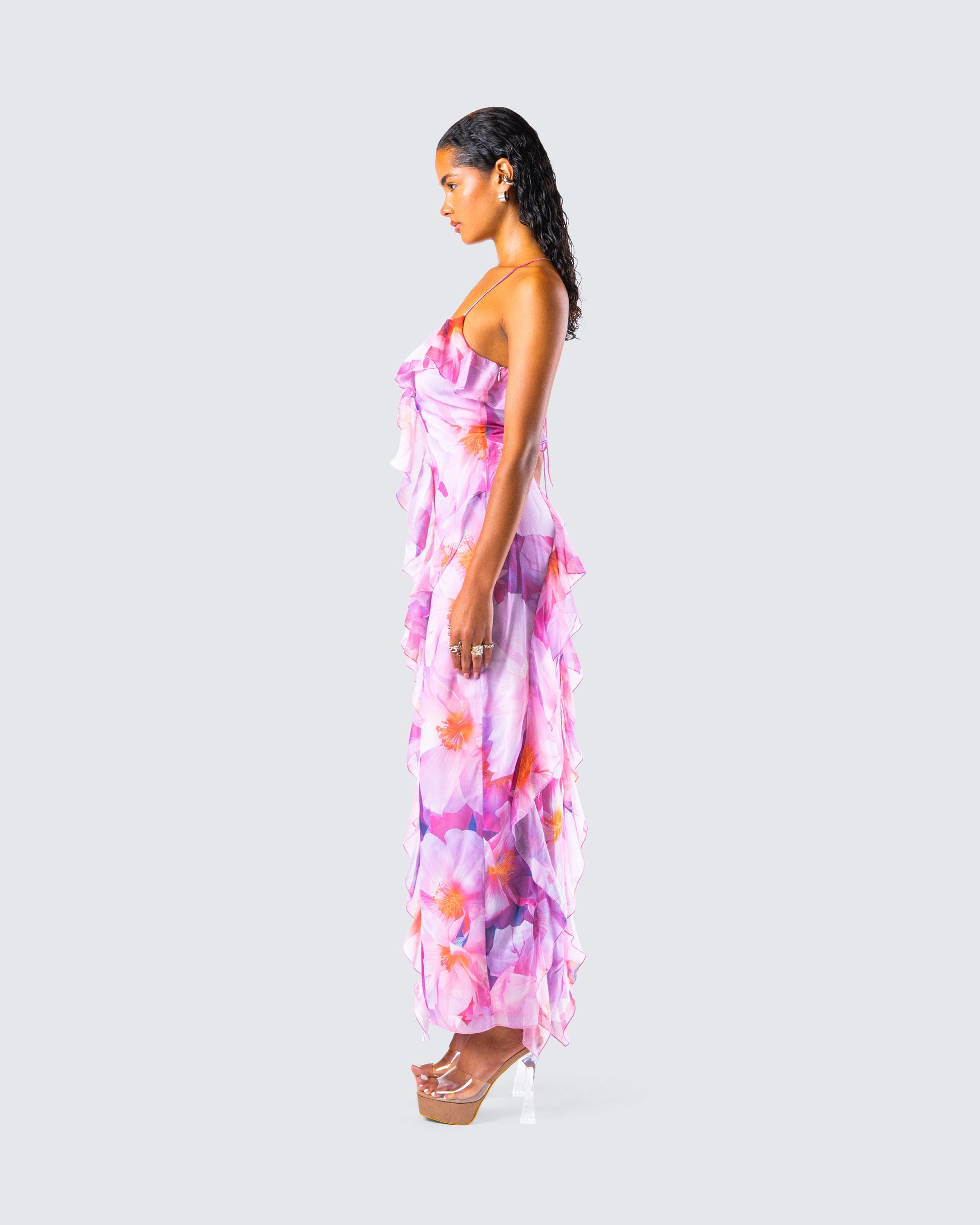 Women's pink maxi dress alternate angle – FINESSE