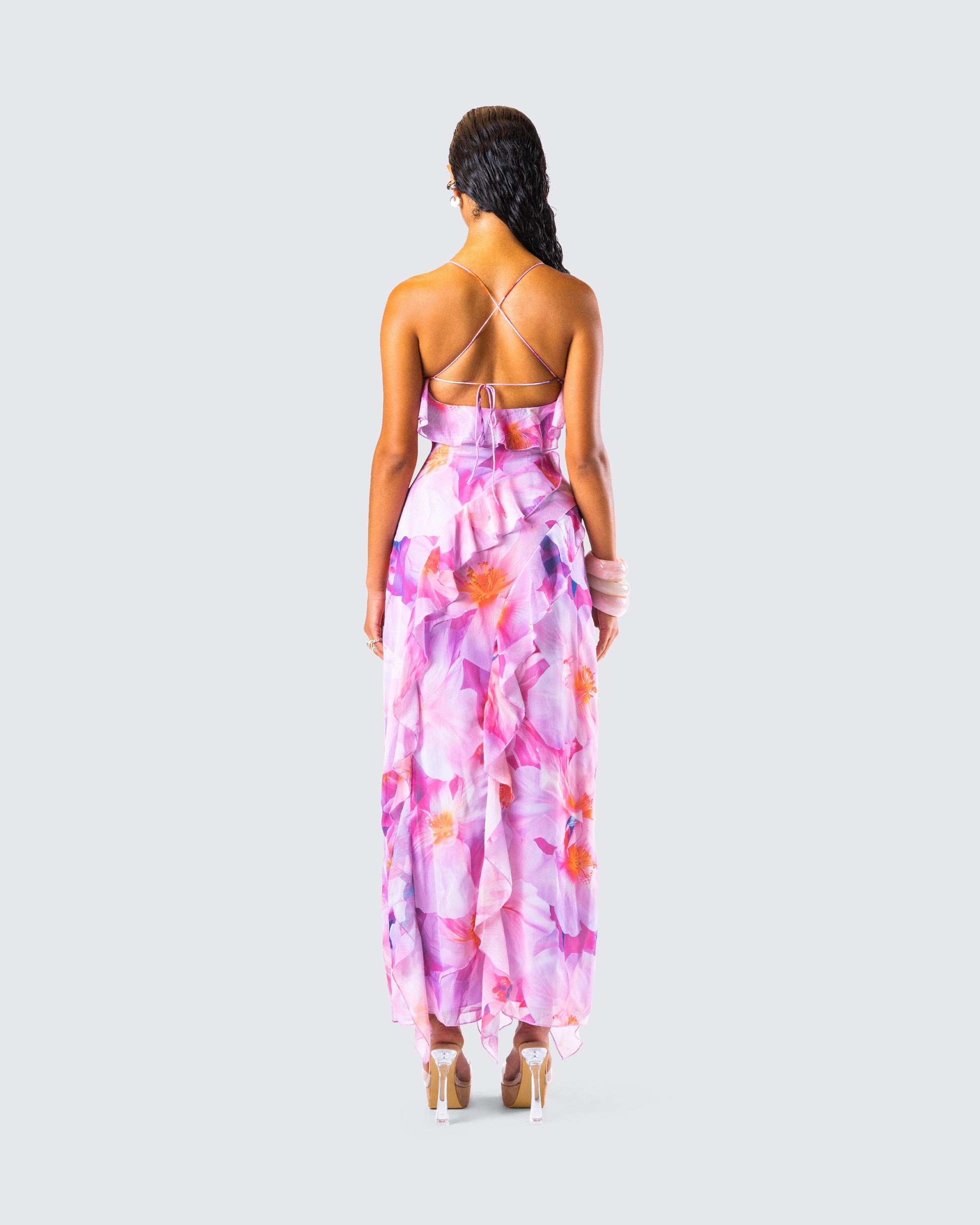 Women's pink maxi dress alternate angle – FINESSE