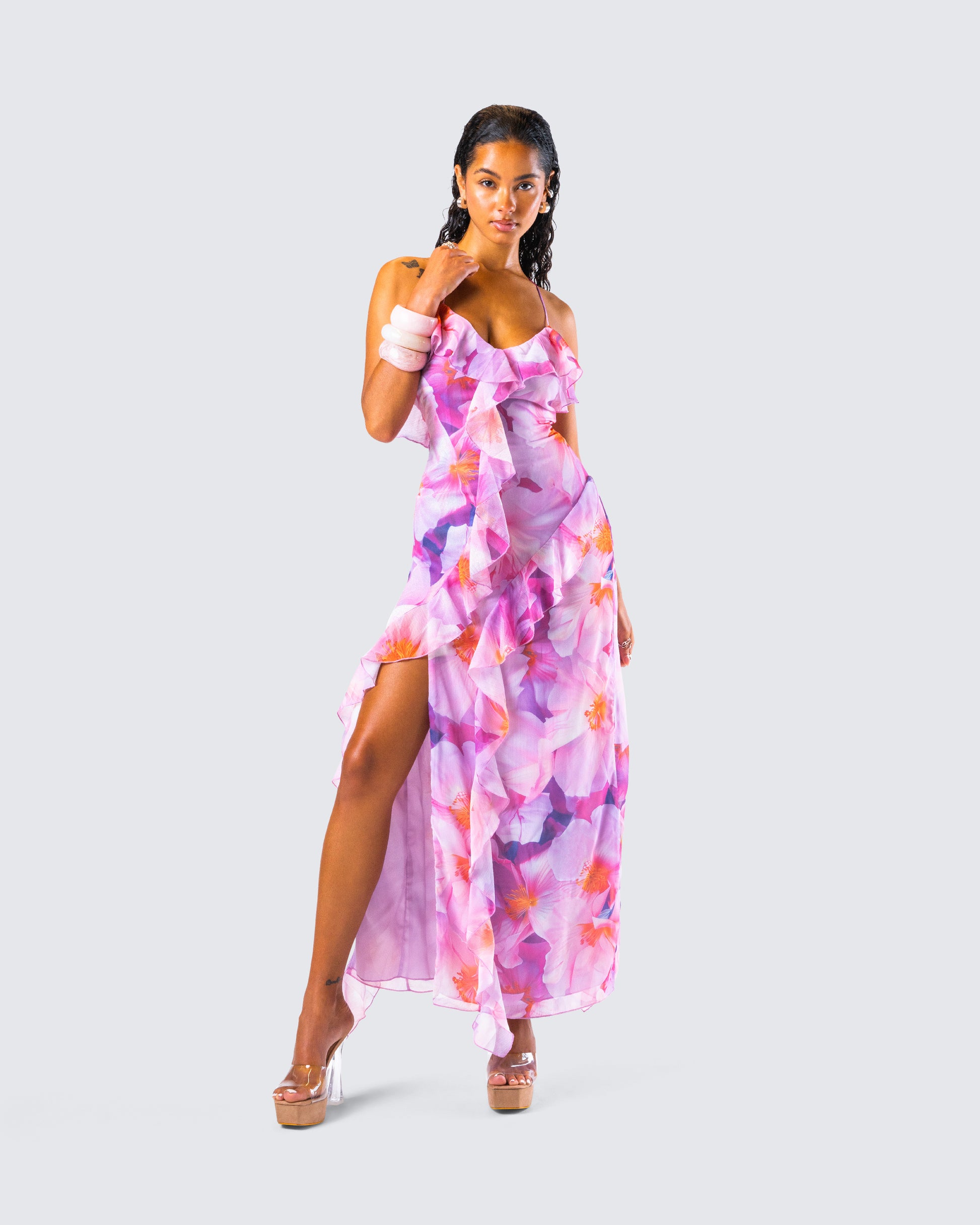Women's pink maxi dress alternate angle – FINESSE