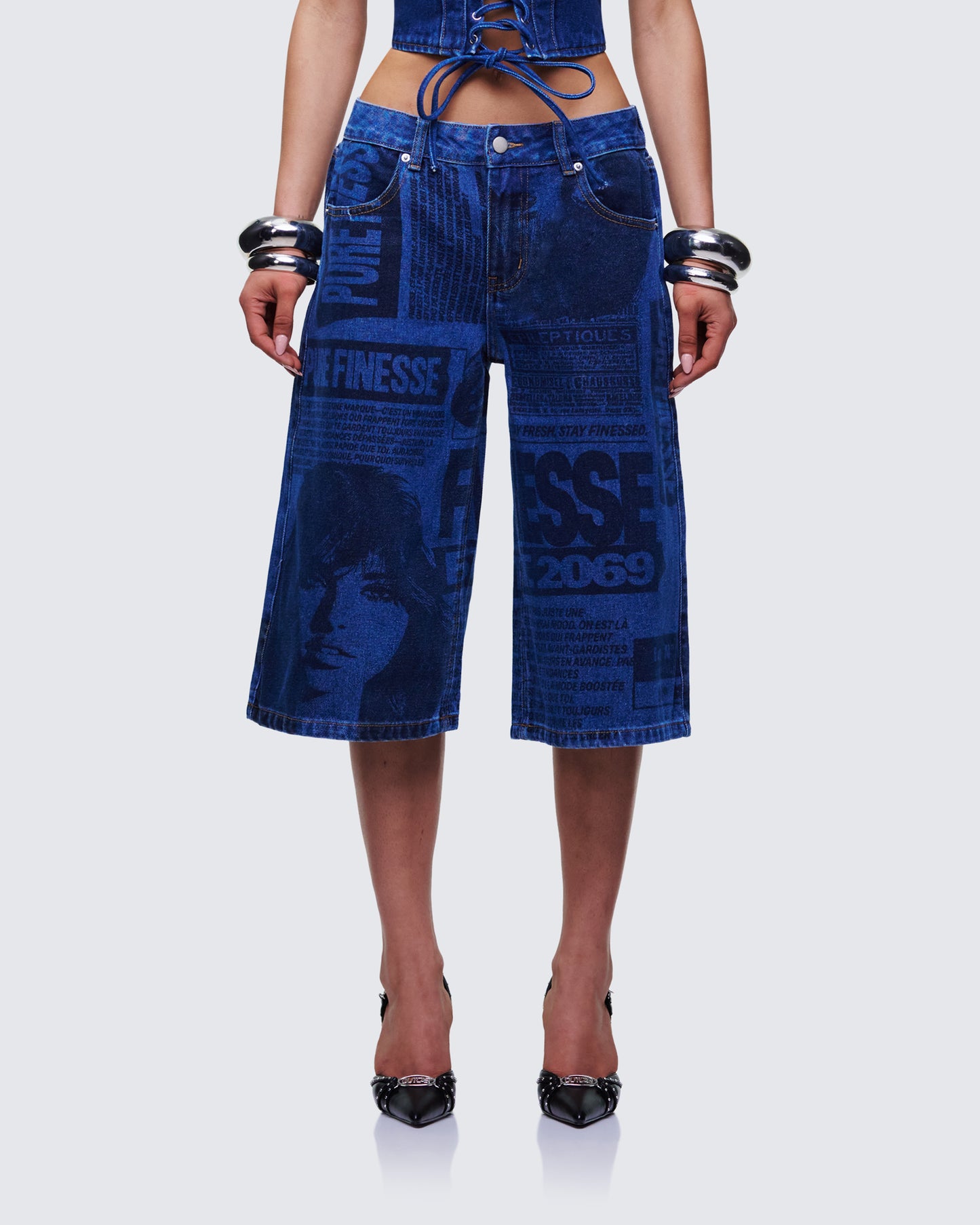 Women's blue cotton bottoms front view – FINESSE