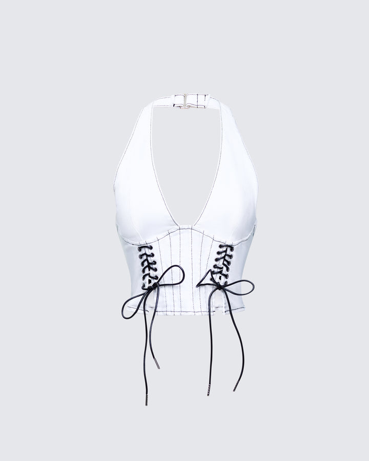 Elettra White Denim Halter Top product front