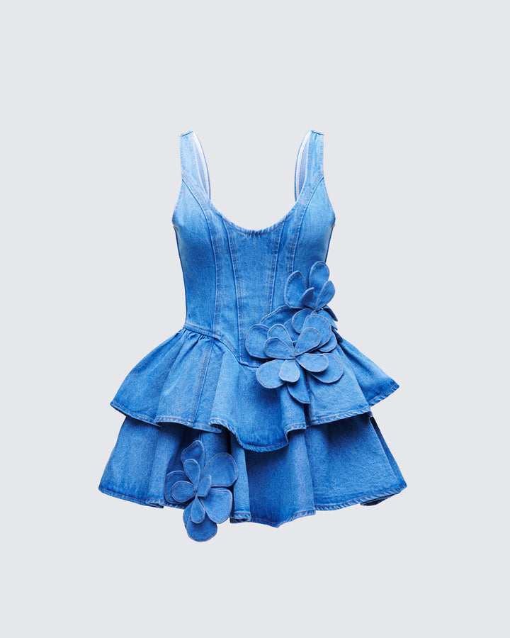 Women's blue cotton mini dress – FINESSE