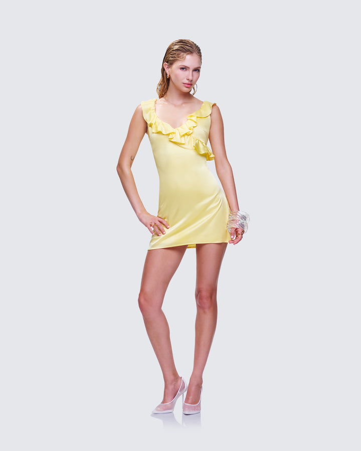 Women's yellow mini dress close-up detail – FINESSE