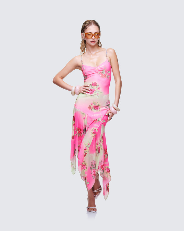 Women's printed midi dress close-up detail – FINESSE