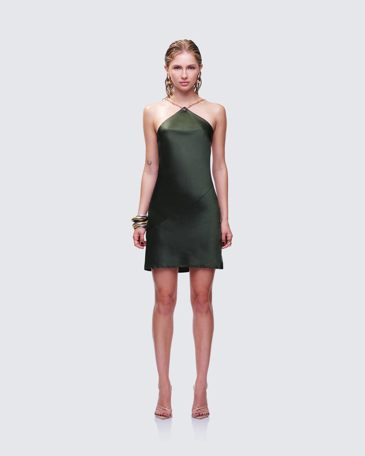 Women's green mini dress close-up detail – FINESSE