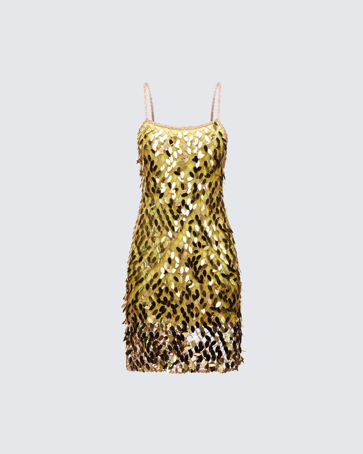 Women's gold mini dress – FINESSE