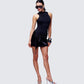 Women's black mini dress styled on model – FINESSE
