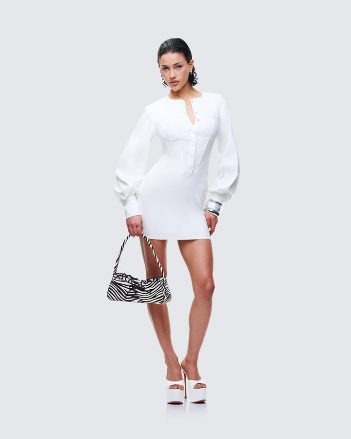 Women's white mini dress close-up detail – FINESSE
