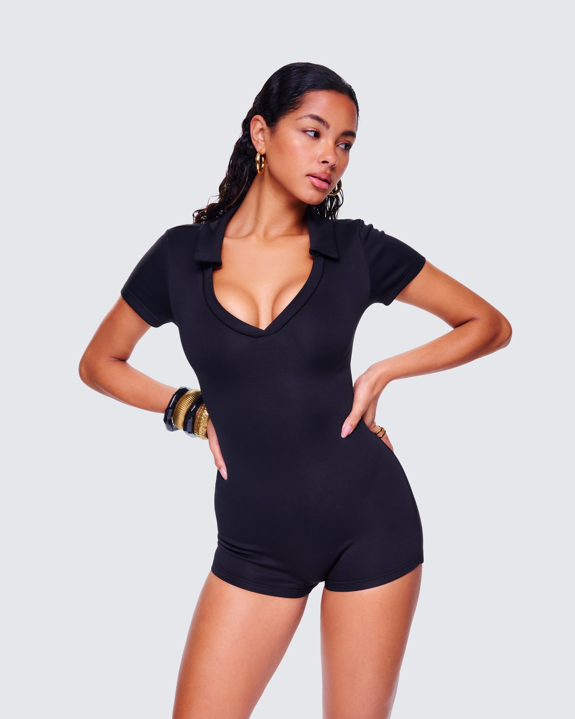 Women's black romper alternate angle – FINESSE