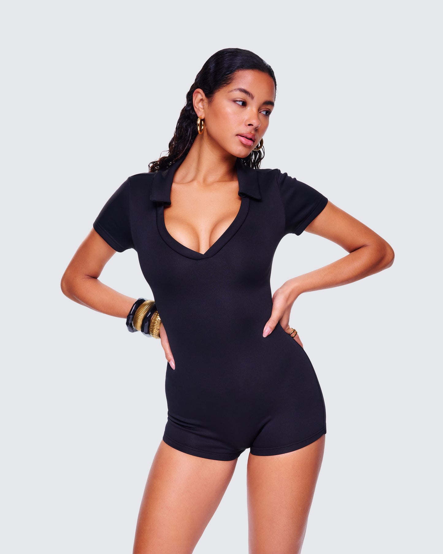 Women's black romper alternate angle – FINESSE