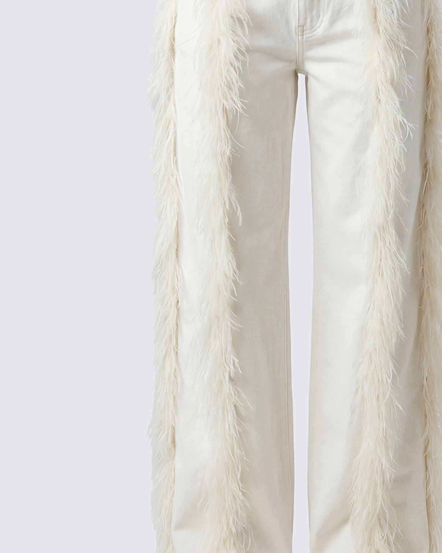 Flint Ivory Straight leg Jeans With Fur Trim