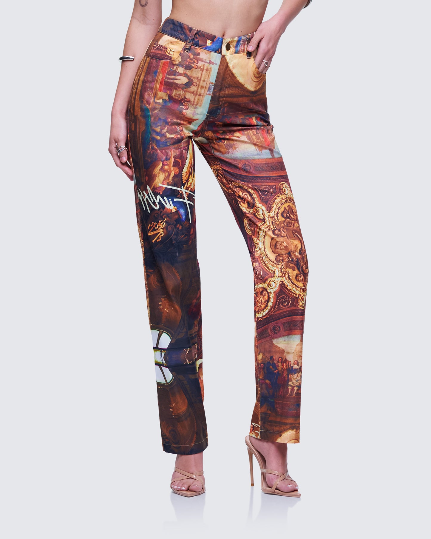 Women's red pants styled on model – FINESSE