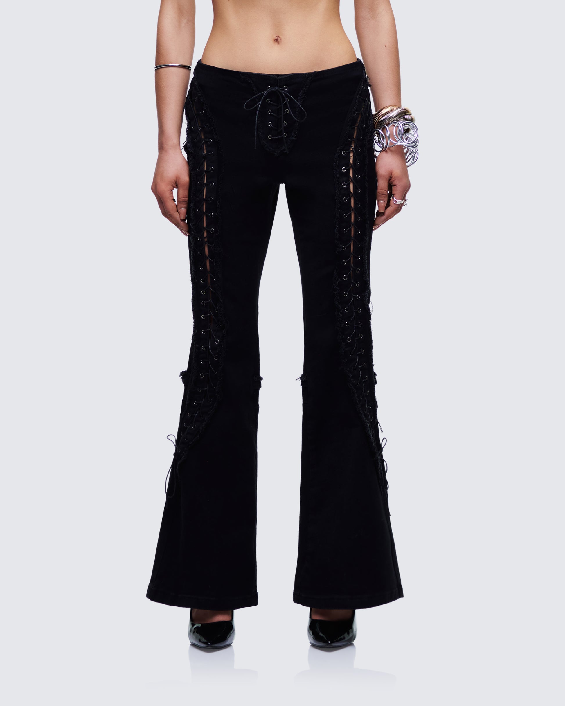 Women's black cotton bottoms front view – FINESSE