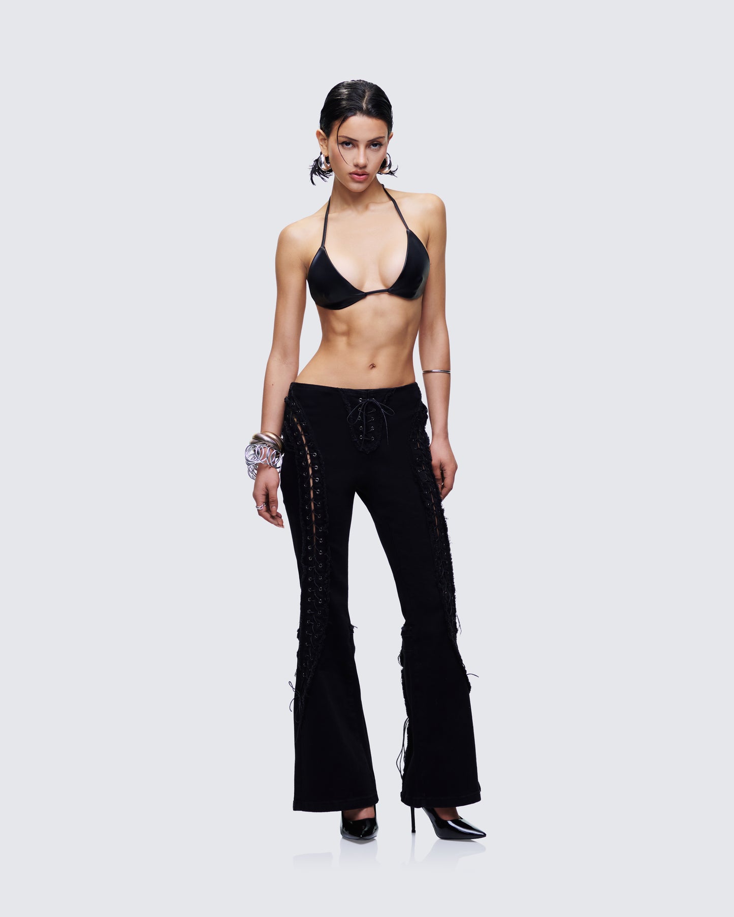 Women's black cotton bottoms alternate angle – FINESSE