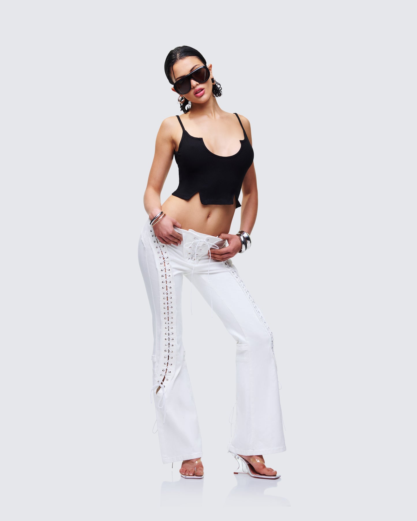 Genoveva Stone Denim Lace Up Jeans