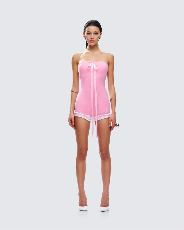 Women's pink romper close-up detail – FINESSE