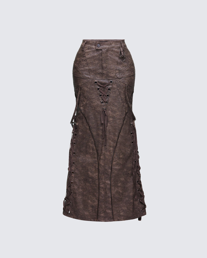 Hosea Brown Vegan Leather Maxi Skirt product front