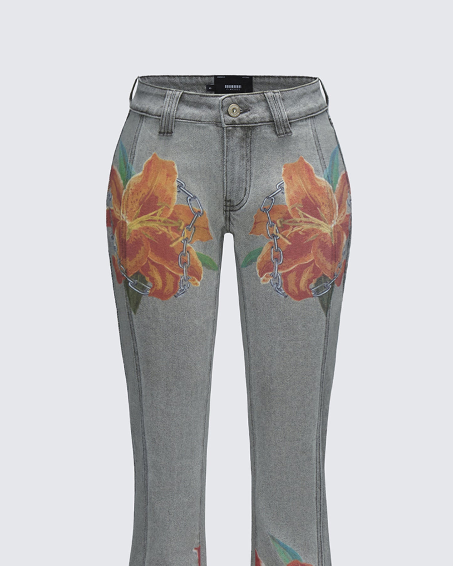 Jojo Grey Denim Flower Painted Jeans
