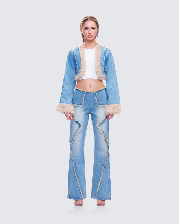 Women's blue cotton matching set close-up detail – FINESSE