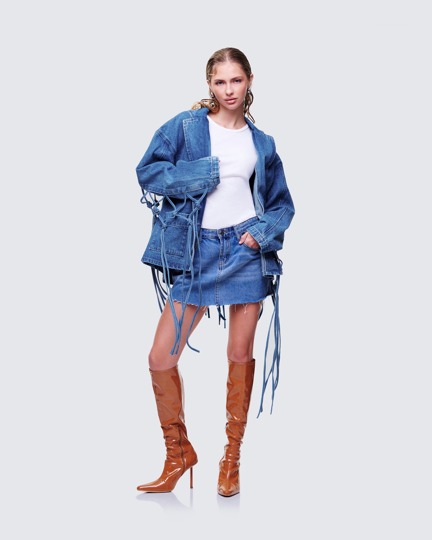 Kumi Blue Denim Macrame Jacket