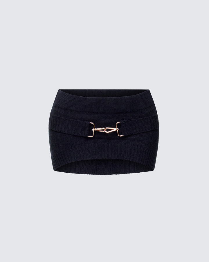 Layla Black Knit Trim Belt Mini Skirt product front