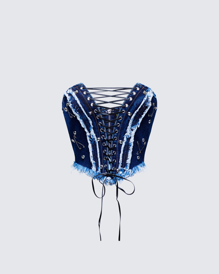 Women's blue cotton corset top – FINESSE