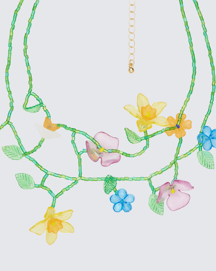Marin Green Beaded Floral Necklace