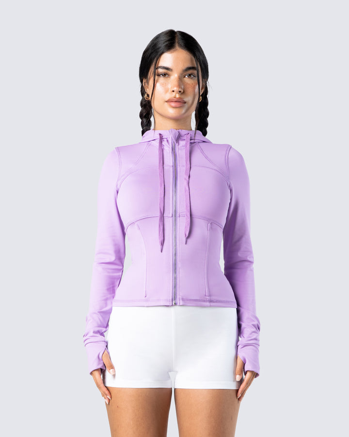 Women's lavender jacket close-up detail – FINESSE