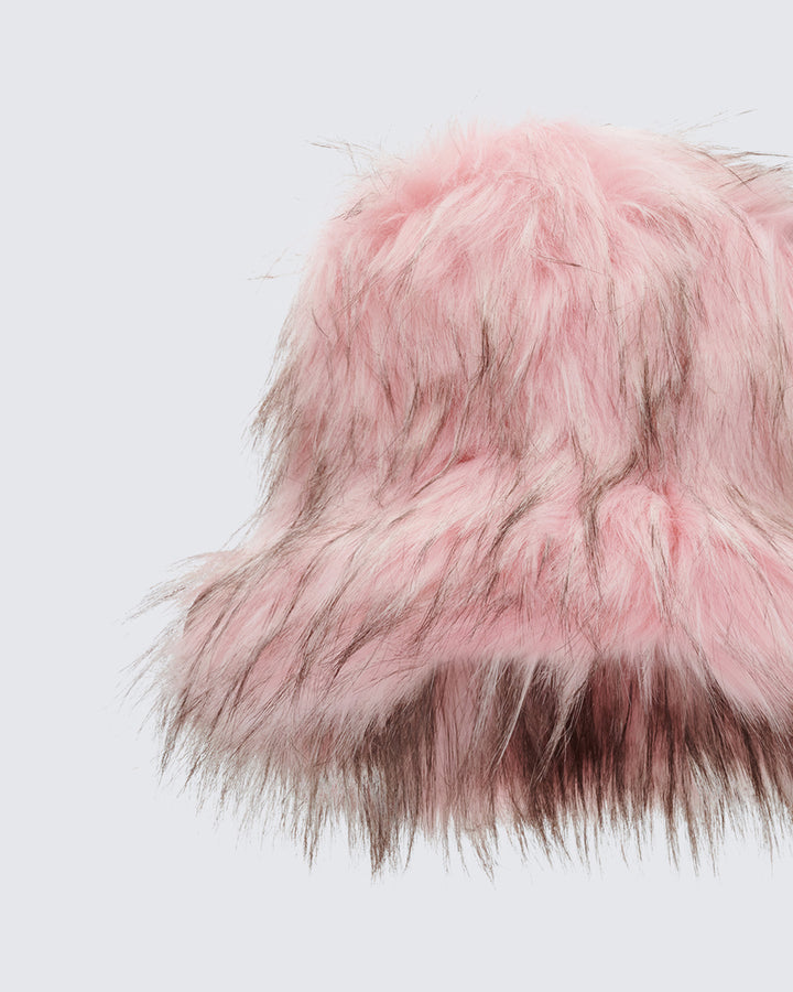 Pamela Pink Faux Fur Oversized Bucket Hat