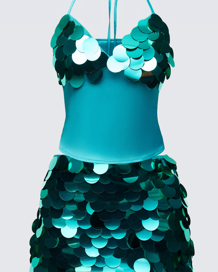 Women's green matching set close-up detail – FINESSE