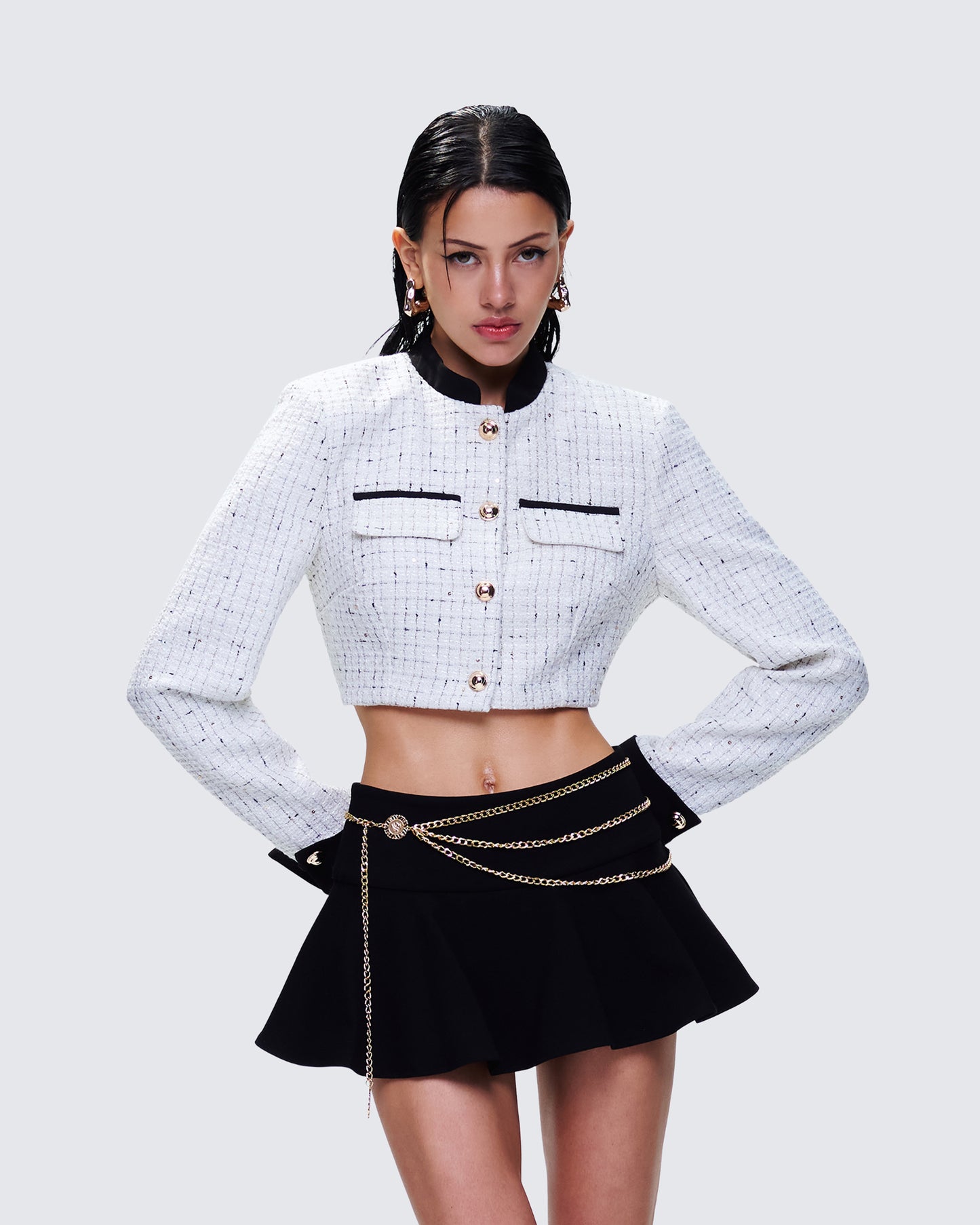 Women's ivory jacket styled on model – FINESSE