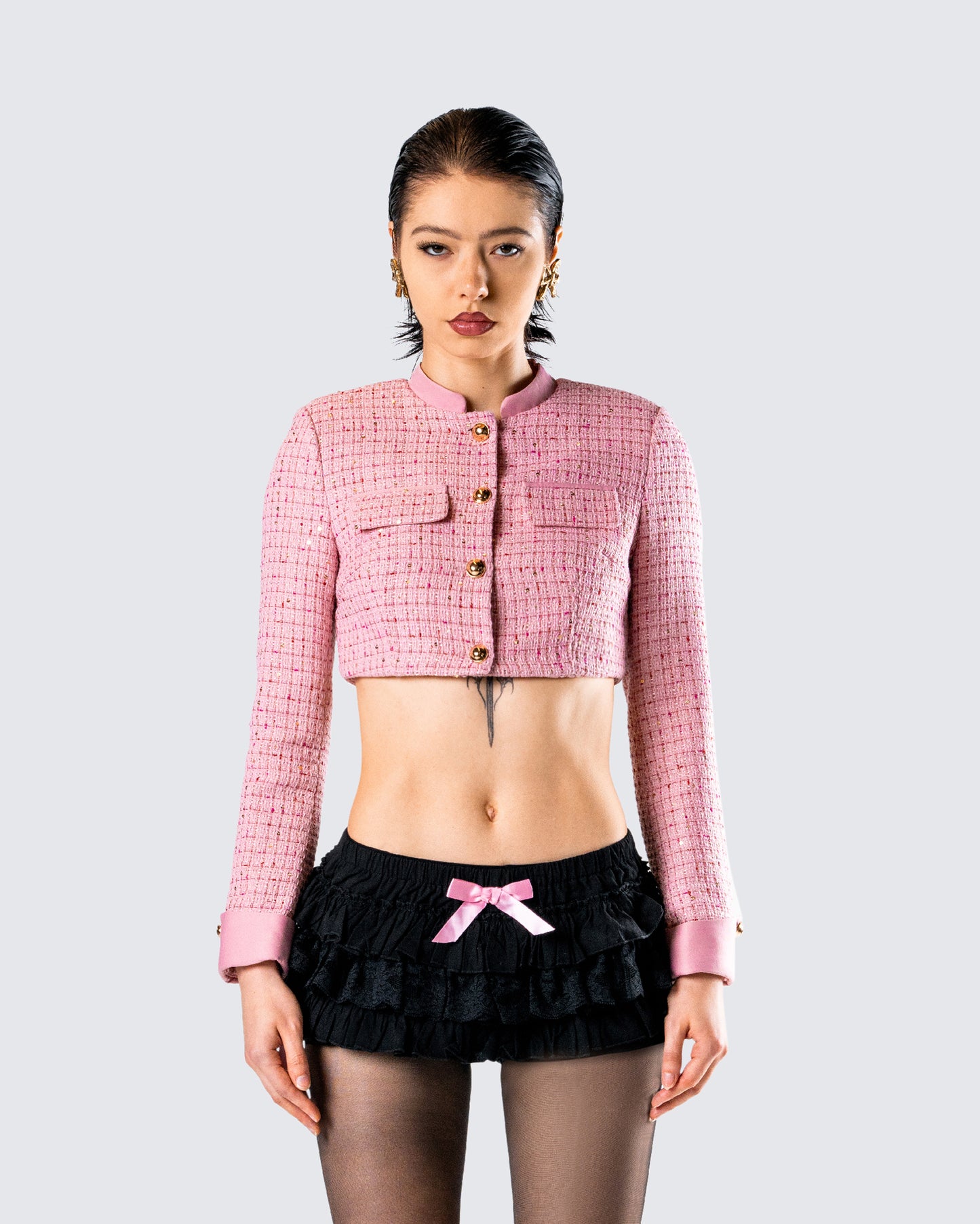 Women's pink jacket close-up detail – FINESSE