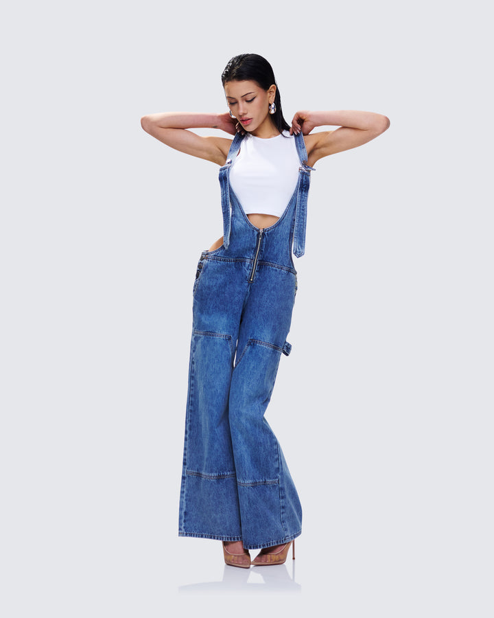 Women's blue cotton jumpsuits & rompers close-up detail – FINESSE