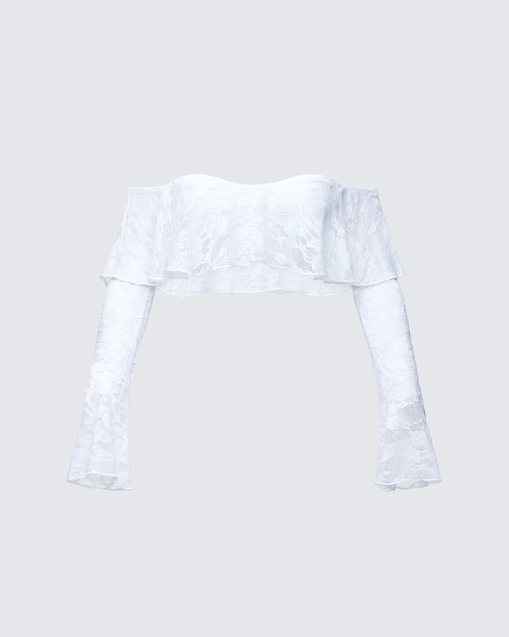 Rina White Lace Ruffle Bandeau Top product front