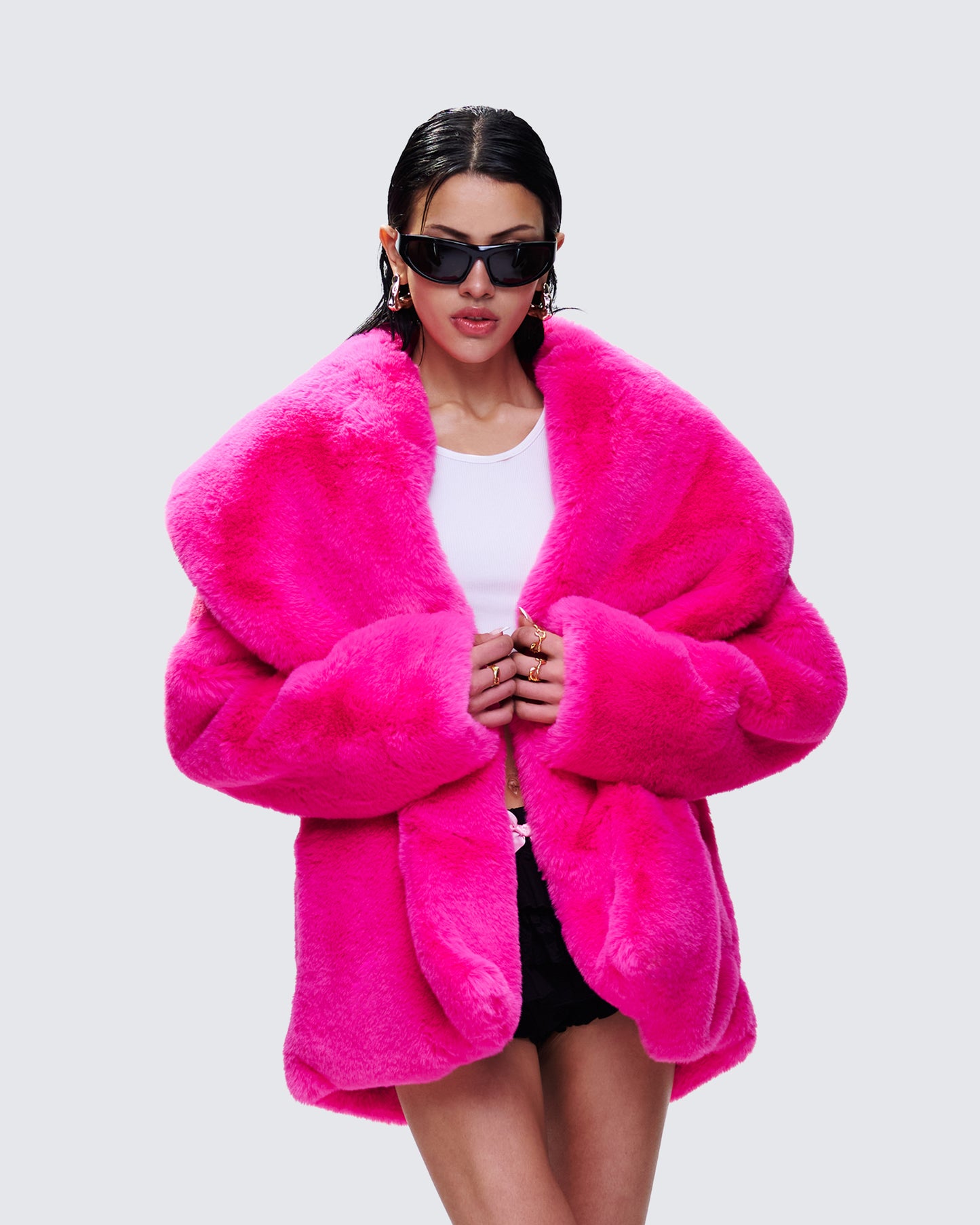 Women's pink jacket styled on model – FINESSE