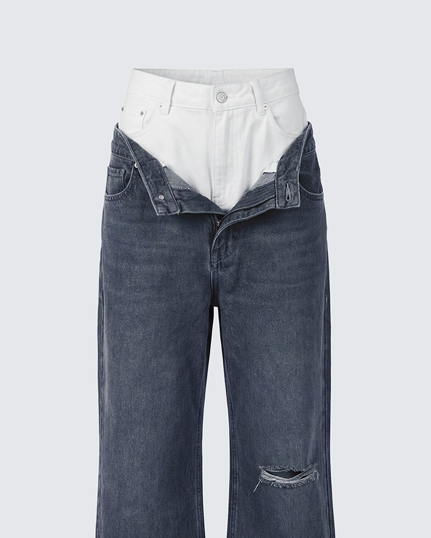Saxony Grey Double Layer Baggy Jeans