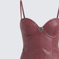 Sway Burgundy Leather Look Gold Trim Corset Top