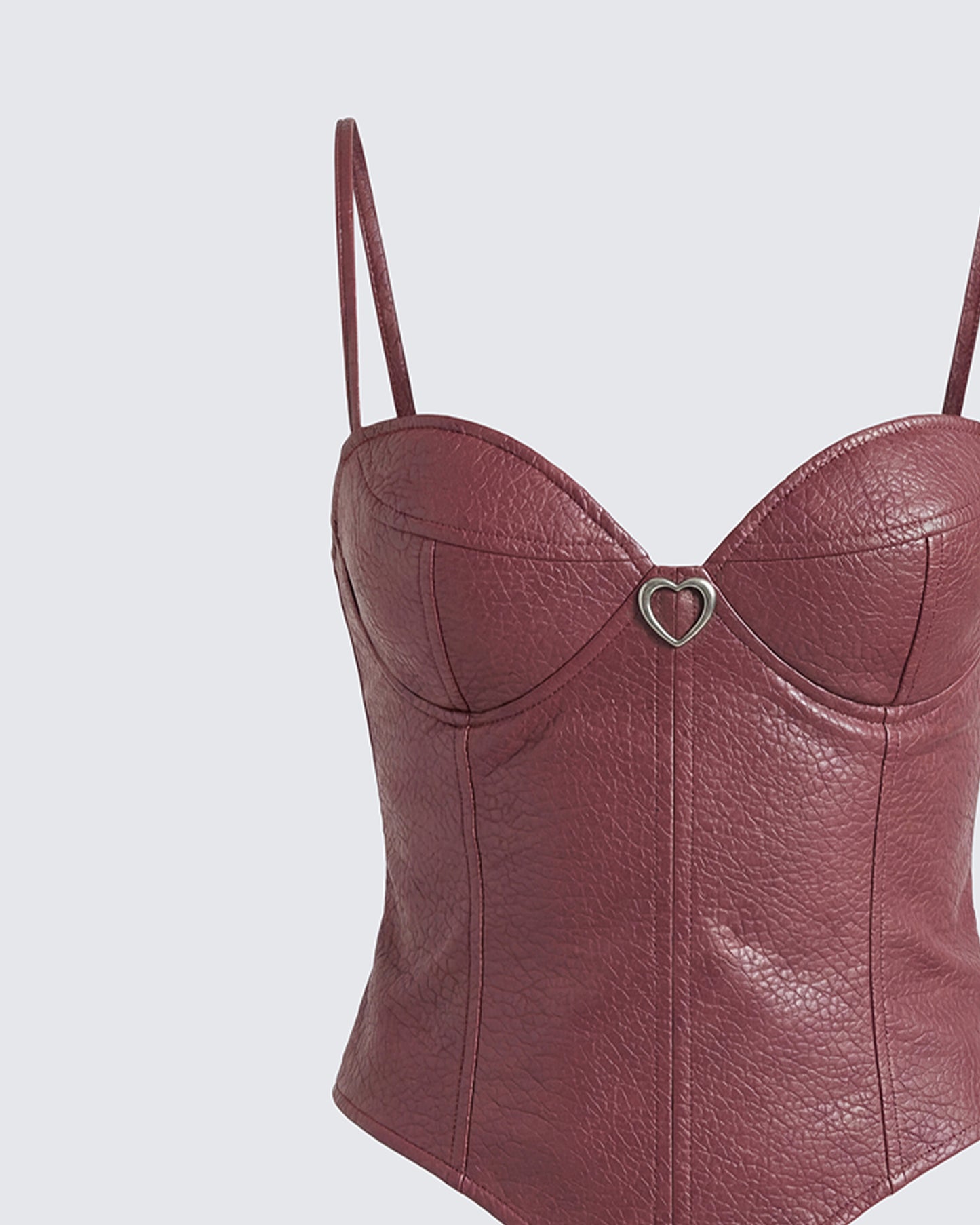 Sway Burgundy Leather Look Gold Trim Corset Top